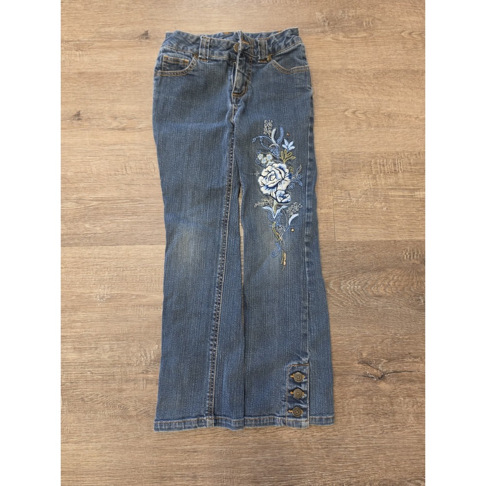 Mary-Kate & Ashley Youth Jeans Size 8 Vintage Y2K Embroidered Denim Pants Blue
